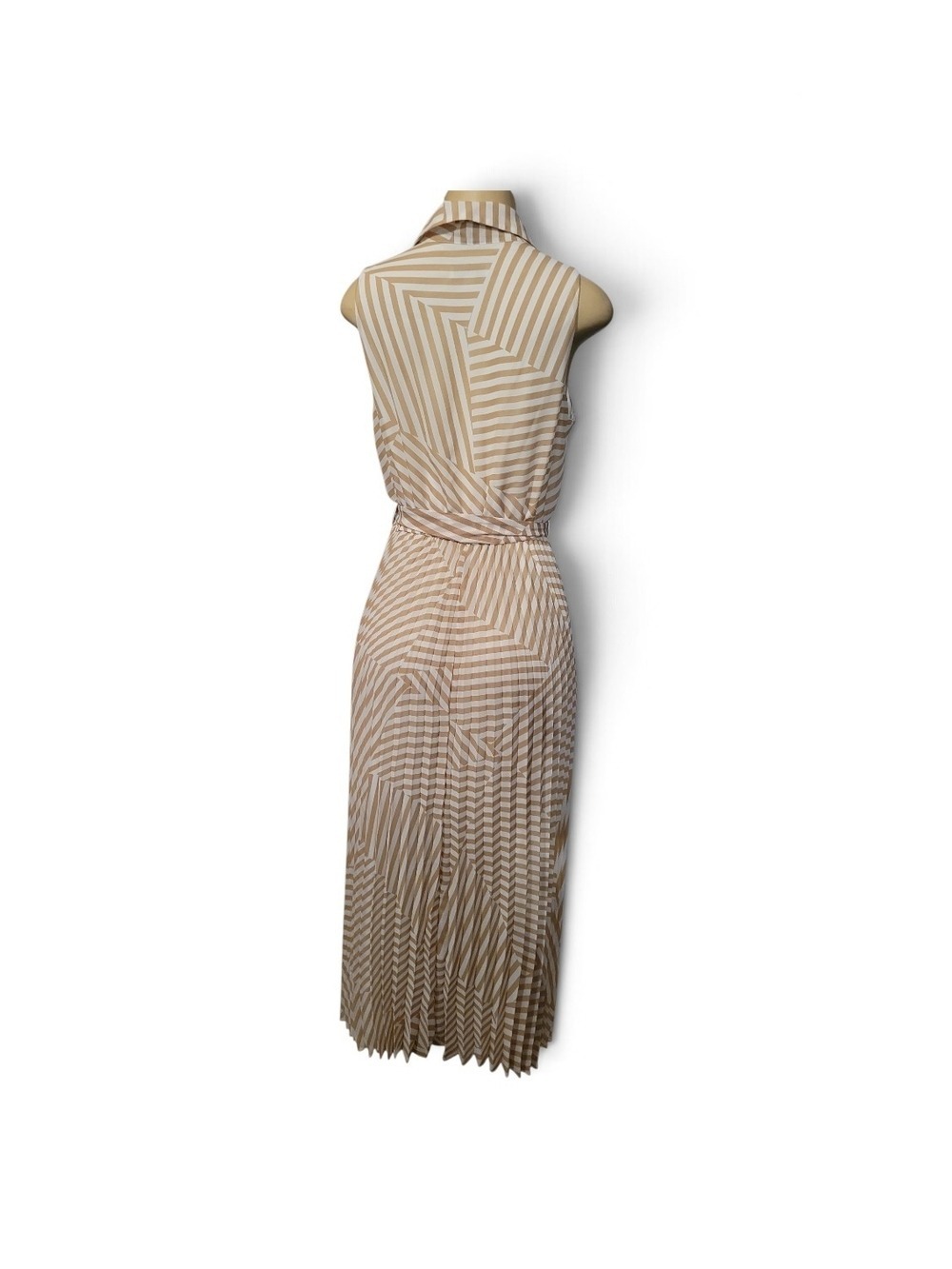 Sandra Darren Beige & White Striped Maxi Shirt Dress - Picture 5 of 6